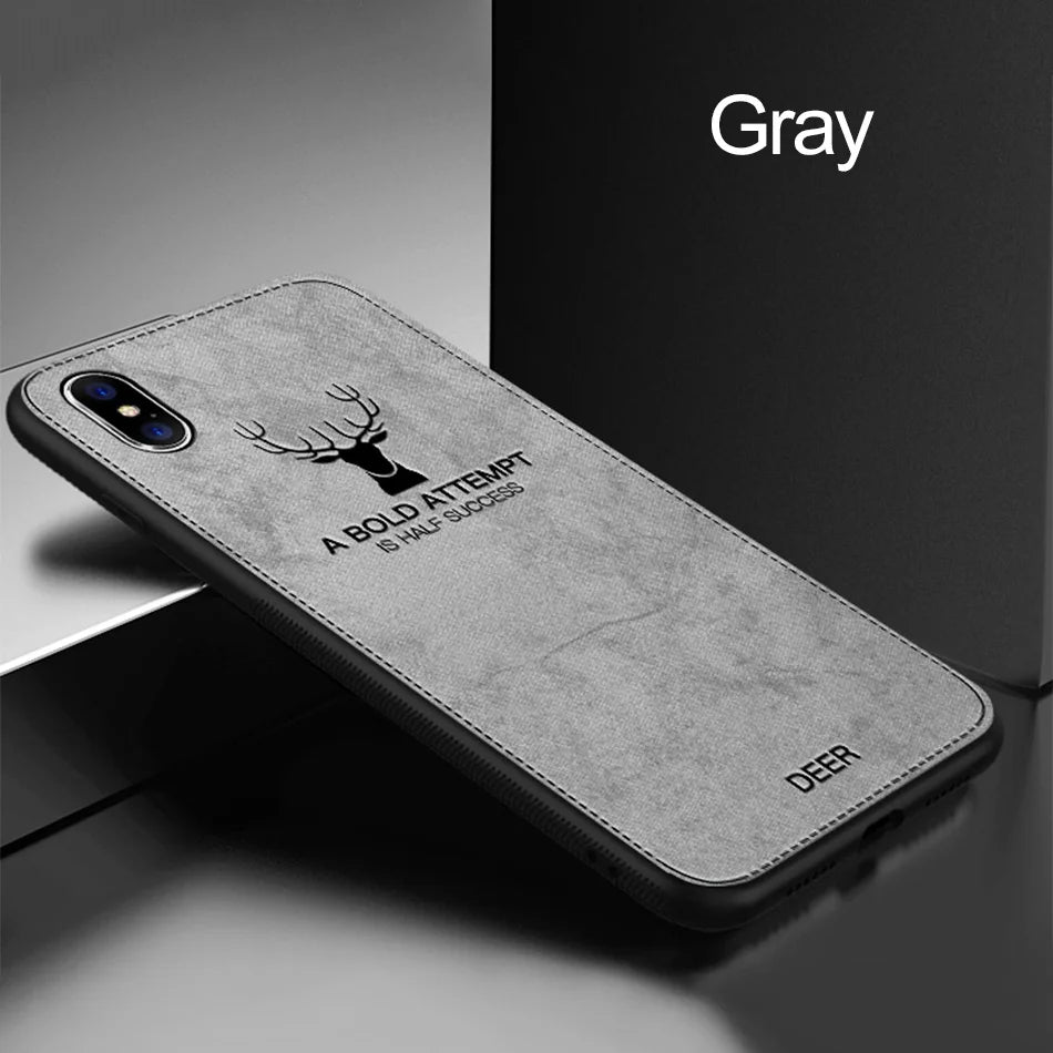Luxury Deer Print Cloth Texture Case For iPhone 15 14 13 12 Mini 11 Pro X XS MAX XR Phone Cases Soft Cover Silicone Shockproof