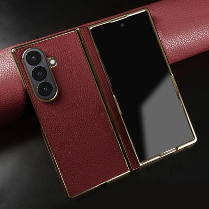Lychee Genuine Leather Case For Samsung Galaxy Z Fold 8 6 5 4 Fold8 Ultra 8wide Fold7 Fold5 Fold6 Phone Cases Cover Funda Coque