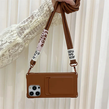 Strap Case For iPhone 17 Pro Max 16 15 14 12 11 13 Mini Plus Air Shockproof Silicone Card Slot Crossbody Necklace Lanyard Cover