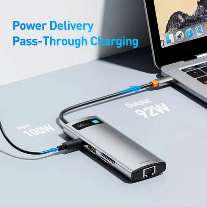 Baseus 4K 60Hz USB C Hub Type C to HDMI SD TF Ethernet Port PD 100W Fast Charging USB 3.0 Adapter for Macbook Laptop Tablet HUB
