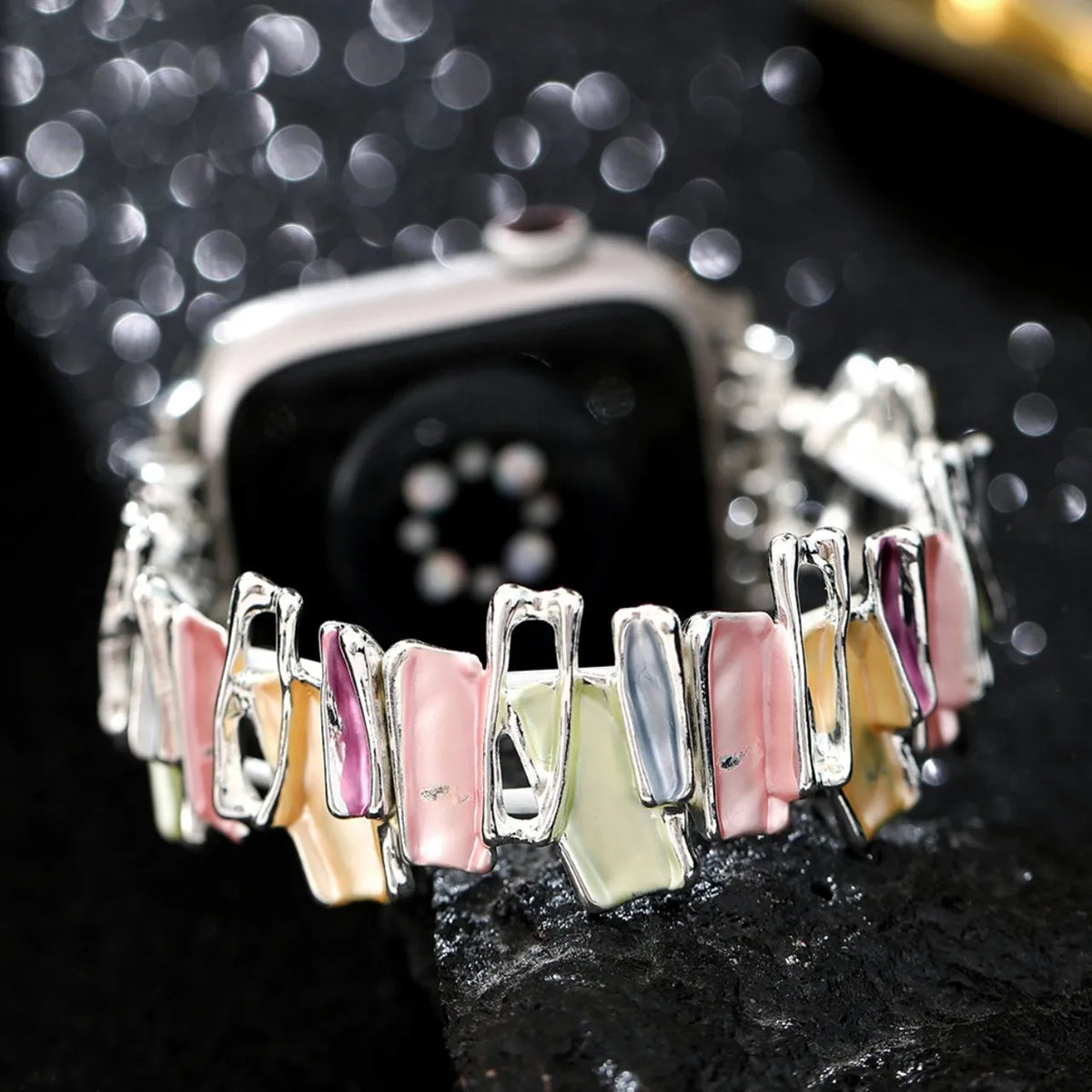 Dopamine Strap For Apple Watch 9 8 7 6 5 4 SE UItra 2 Geometric Lady Metal Elastic Bracelet for iWatch 42mm 40 38 41 49 45 44mm