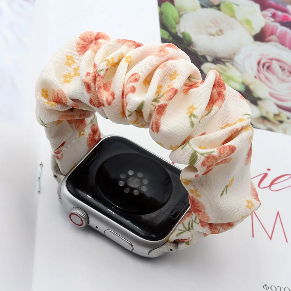 Scrunchie Elastic Watch Band for Apple Watch Band 38mm 40mm 41mm 42mm 44mm 45mm 46mm 49mm Cloth Pattern Printed Fabric Wristband