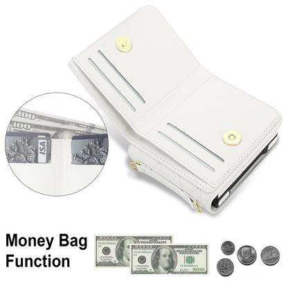 Crossbody Lanyard Leather Wallet Ring Holder Phone Case With Mirror Film For Samsung Galaxy Z Flip 8 7 6 5 4 3 Pocket Back Cover