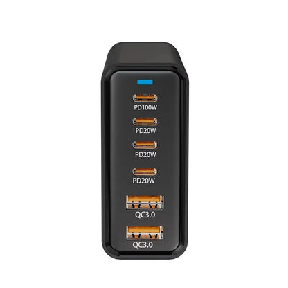 200W Desktop USB C Quick Charger GaN PD Fast Charger 6 Port Mobile Charging Adapter For Laptop iPhone 17 16 15 Samsung Xiaomi
