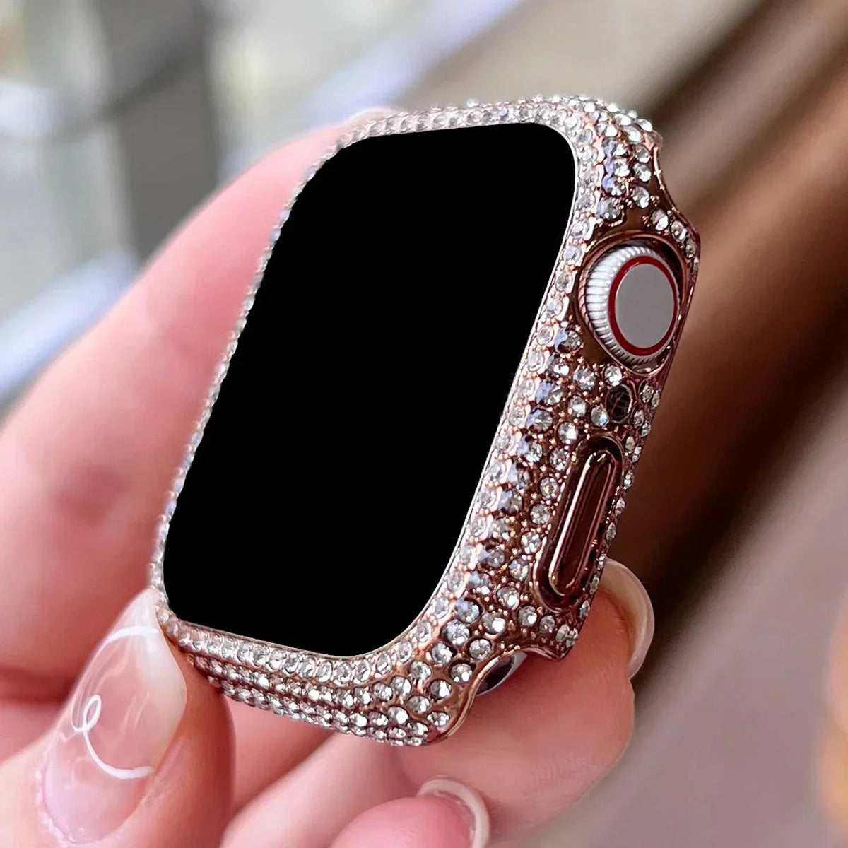 Rhinestone Decor Tempered Glass Screen Protector Watch Case For Apple Watch 38/40/41/42/44/45/46mm,Series SE/10/9/8/7/6/5/4/3/2