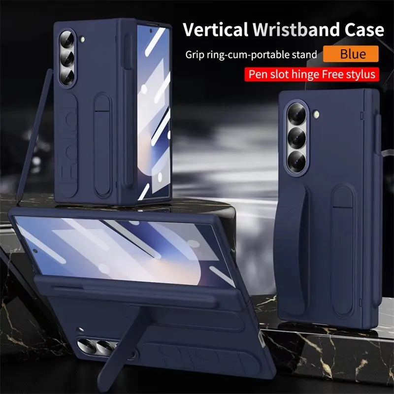 Wristband Holder Hinge Case For Samsung Galaxy Z Fold 8Ultra 8 7 6 5 4 3 5G With Pen Slot S Pen Screen Protector Film Protect