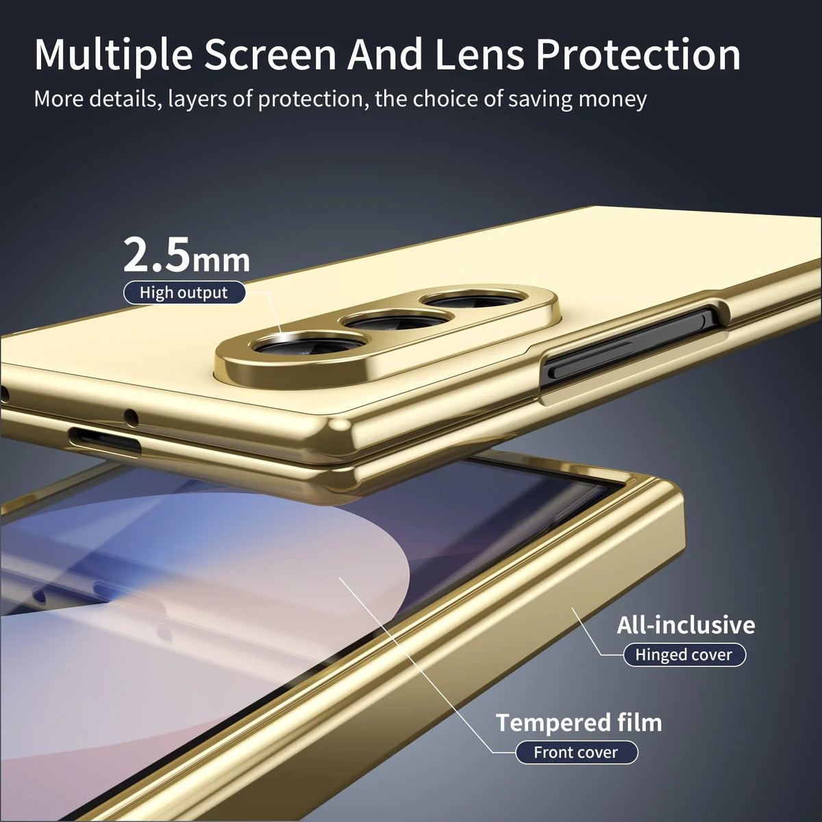 Leather Golden Border AG Matte Phone Case for Samsung Galaxy Z Fold 7 with Steel Film Hinge Protection Cover for Fold 7 6 5 4 3