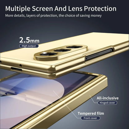 Leather Golden Border AG Matte Phone Case for Samsung Galaxy Z Fold 7 with Steel Film Hinge Protection Cover for Fold 7 6 5 4 3