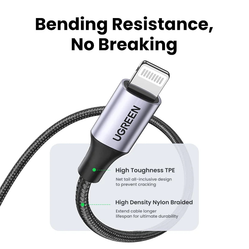 UGREEN MFi USB Lightning Cable for iPhone 2.4A Fast Charging USB A to Lighting Cables for iPad iPhone 11 13 12 14 Pro Max Cable