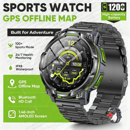 1200mAh Massive Power Outdoor GPS Smart Watch Offline Map 1.43“ HD Screen IPX8 Waterproof Compass Military 107+Sports Watch Men