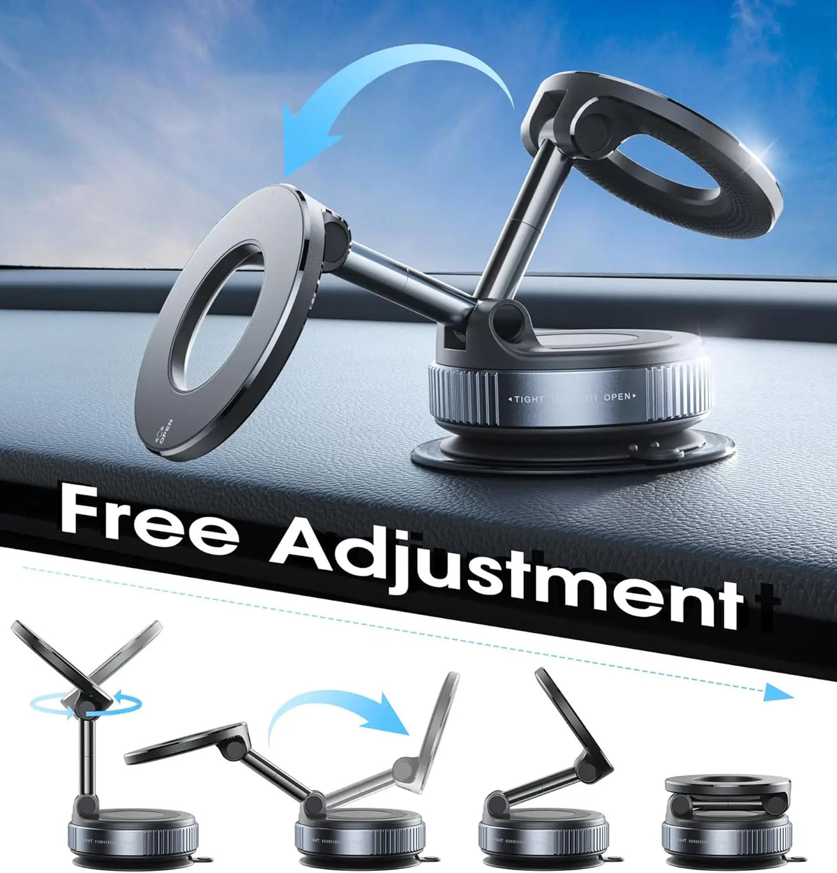 Vacuum Magnetic Car Phone Holder 360°  Foldable Suction Cup Mount Strong Magnet Cell Phone Stand For Car Dashboard Navigation