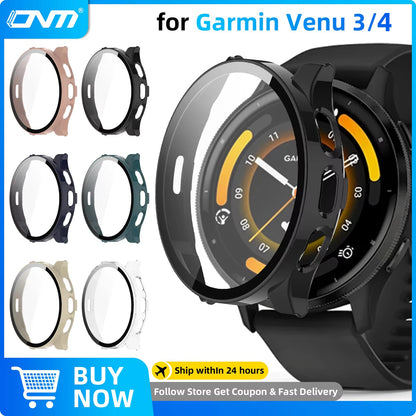Glass+Case for Garmin Venu 4 3 3S Tempered Glass Screen Protector & Hard PC Protective Bumper for Venu3 Shell Accessories