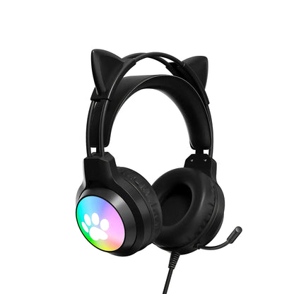 SOYTO Wired Cat Ear Headphones RGB LED Light Up Gaming Headset 3D Deep Bass Stereo Headphones with Mic for PC Laptop Girls