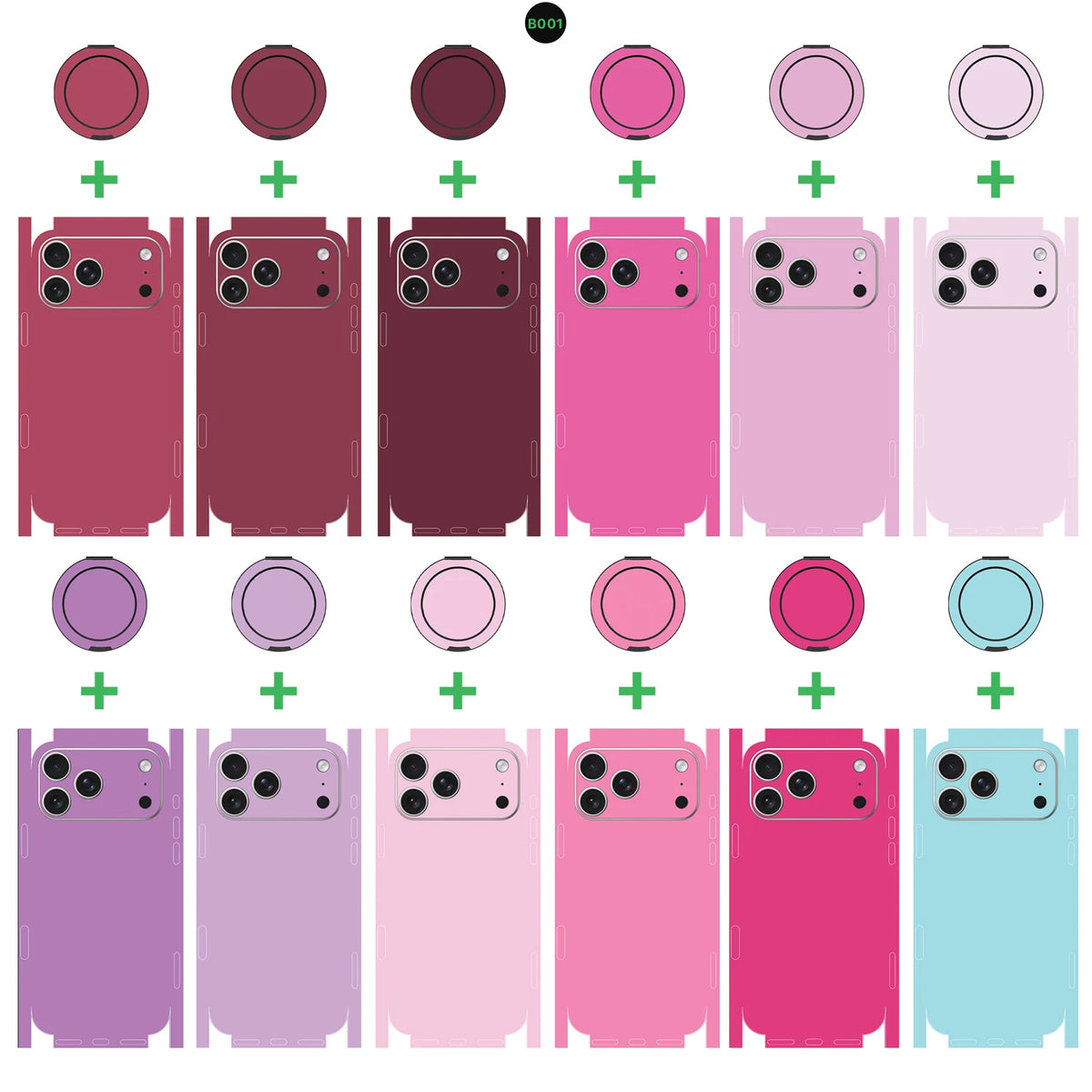 B001 For Apple iPhone 17 16 15 14 13 Pro Max Back Cover Decal Skin with Holder Colorful Rear Protective Sticker Film