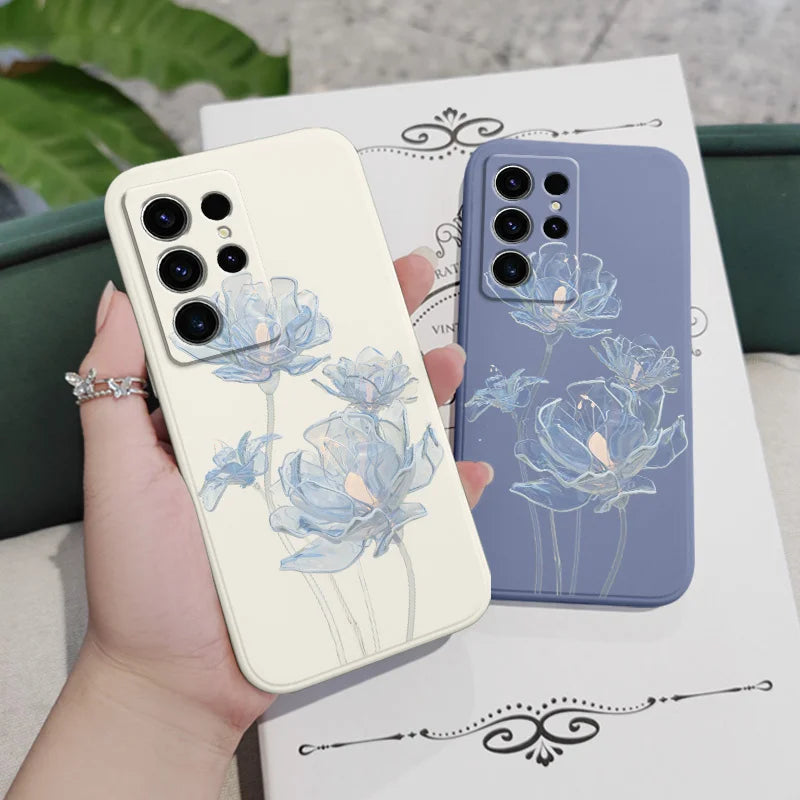Simple Crystal Flower Phone Case For Samsung Galaxy S25 S24 S23 S22 S21 S20 S10 S10E Ultra Plus FE Note 20 Ultra 10 Plus Cover