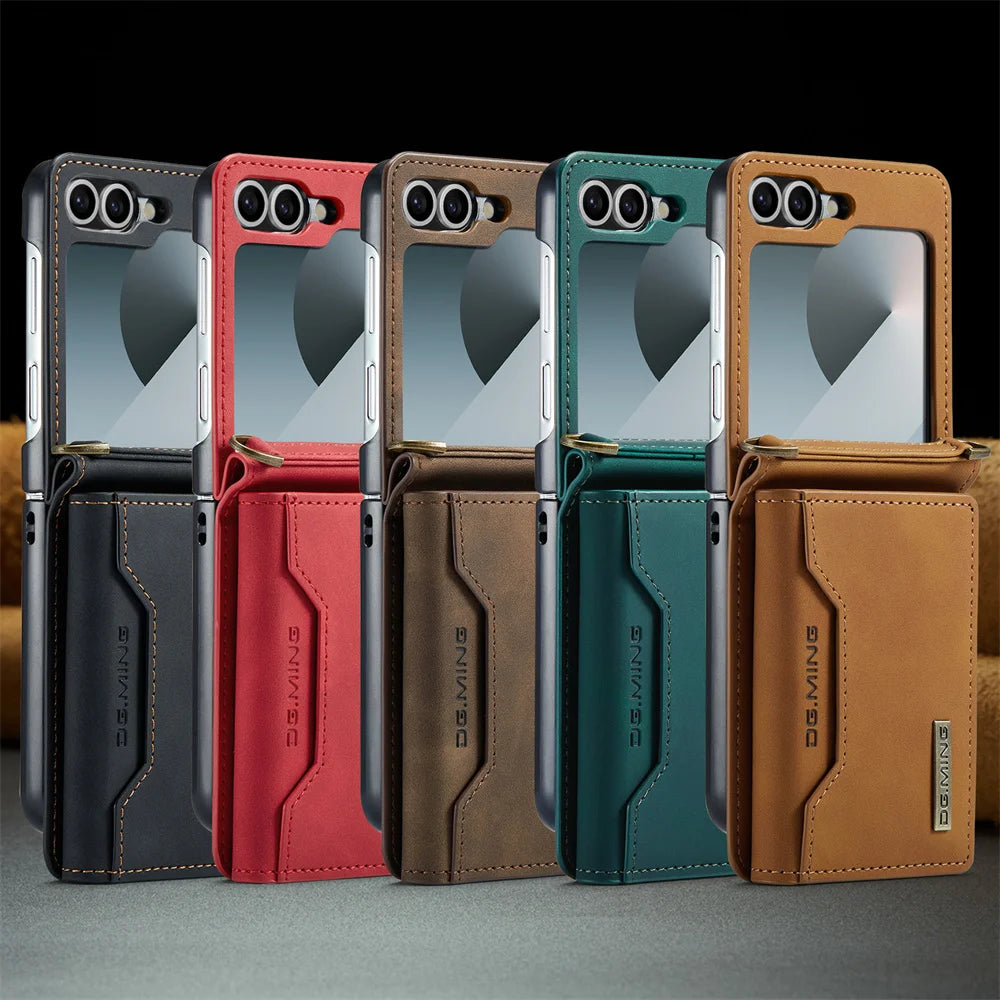 Wallet Case for Samsung Galaxy Z Flip 8 7 6 5 4 3 7FE Shockproof Cover with Protective Leather Card Holder Pocket