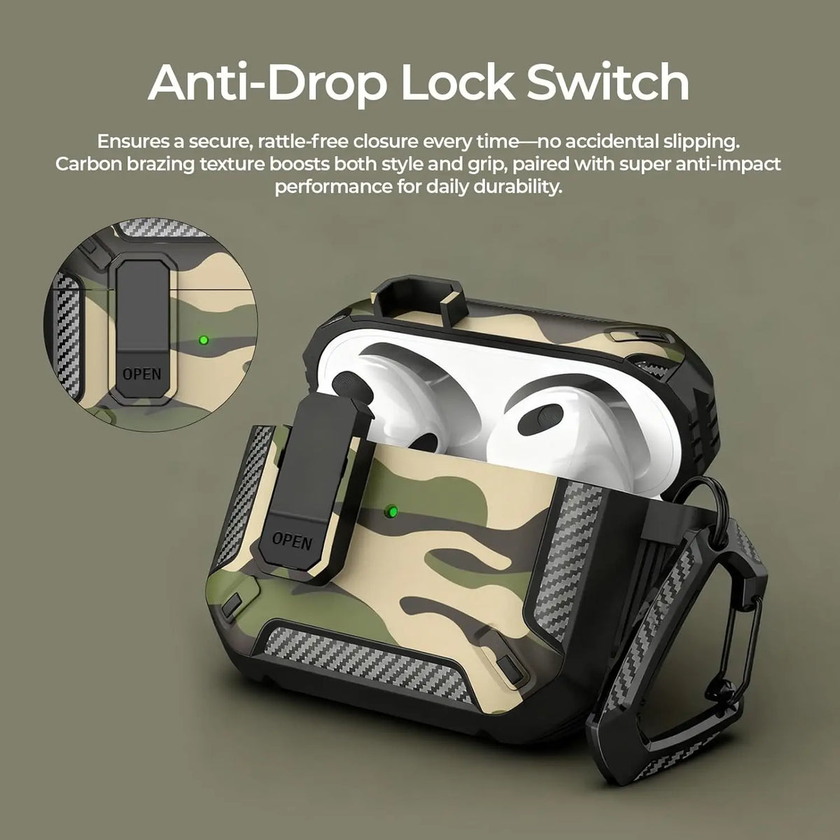 Switch Case for AirPods 5 2026 Headphone Protective Case Camouflage Green for Men Airpods Pro 3/4/5 Protective Case with Lock