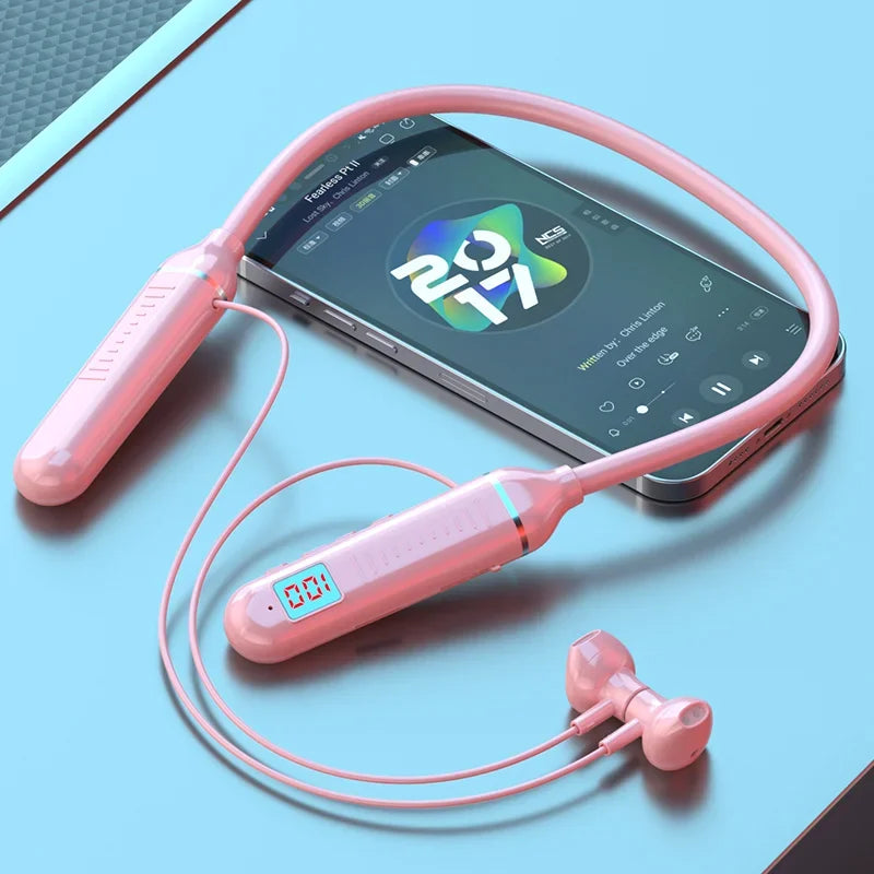 Wireless Earphones Bluetooth 5.3 Neckband Headphones Gaming LED Display HIFI Headset Sports TWS Earbuds With Mic TF Card