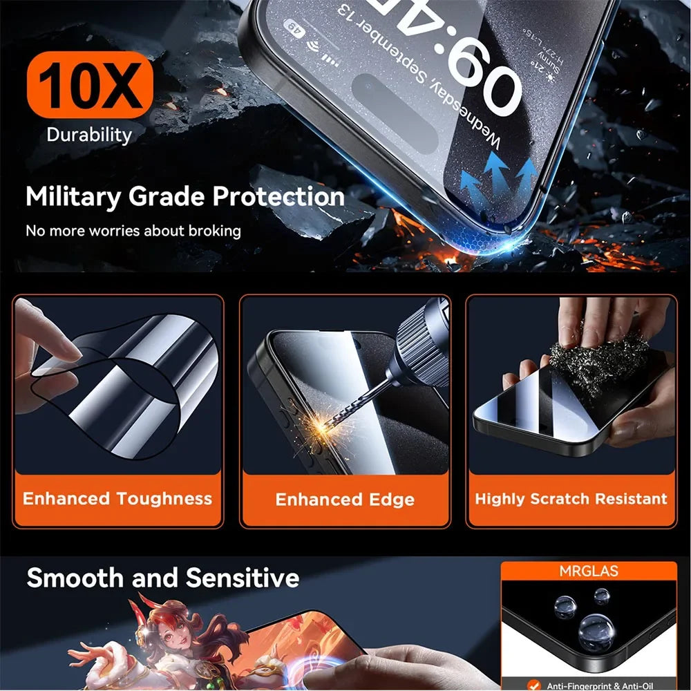 5Pcs Ultra HD 8K Dust Free Screen Protector For iPhone 16 15 14 13 12 11 17 Pro Max 16e Plus 17 Air Glass Easy Installation Box