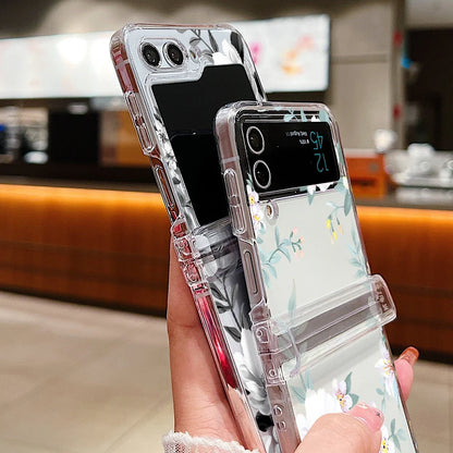 Flowers Pattern Clear Case For Samsung Galaxy Z Flip 8 7 FE 6 5 4 3 5G Folding Hard Phone Cover For Samsung Z Flip8 Flip6 Flip7