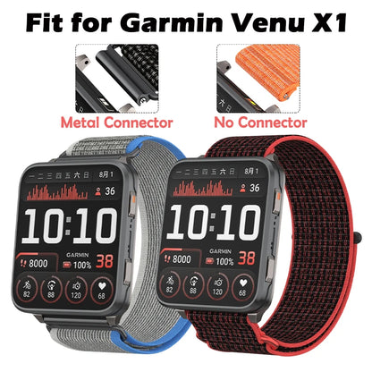 For Garmin Venu X1 Watch Strap Nylon Two-Section Wristband Smart Breathable Metal Mid-Ring Loop Replacement Watch Strap