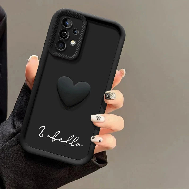 Customized Personalized Name 3D Love Heart Case For Samsung Galaxy A51 A52 A53 A54 A55 4G 5G Luxury Soft Cover A52S A54 A55 5G