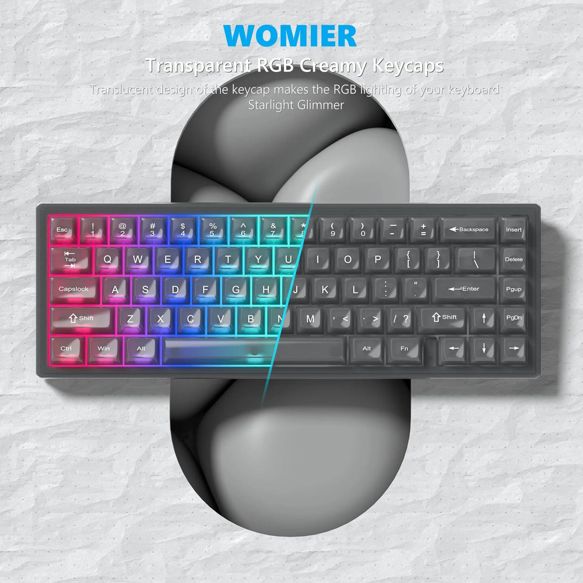 115 Keys Grey Fog Transparent Clear Keycaps Crystal PC Keycap RGB Shine Through Key Cap MDA Profile for MX Switch Keyboard