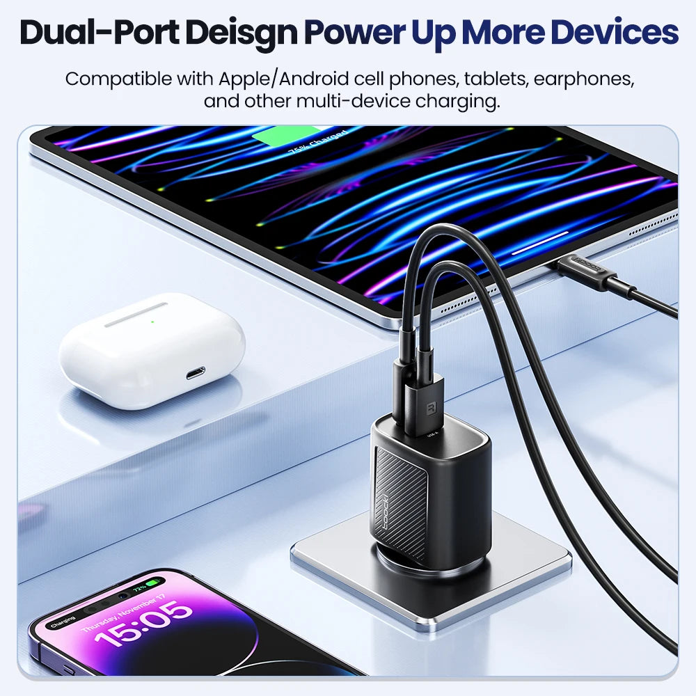 Toocki 20W USB C Wall Charger Power Delivery + QC3.0 USB A Double Port Fast Type C Charging for For iPhone 17 16 15 Pro Xiaomi