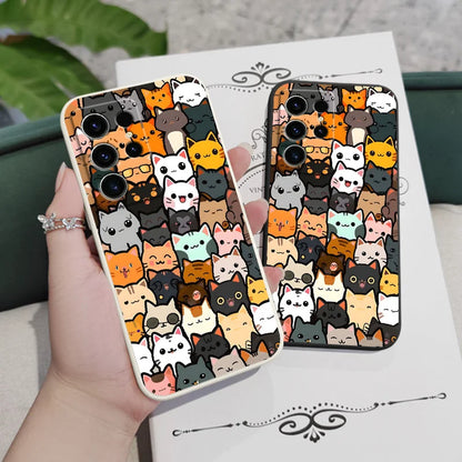 Cute Cat Drawing Phone Case For Samsung Galaxy S25 S24 S23 S22 S21 S20 Ultra FE S10 S10E Plus Note 20 Ultra Silicone Cover