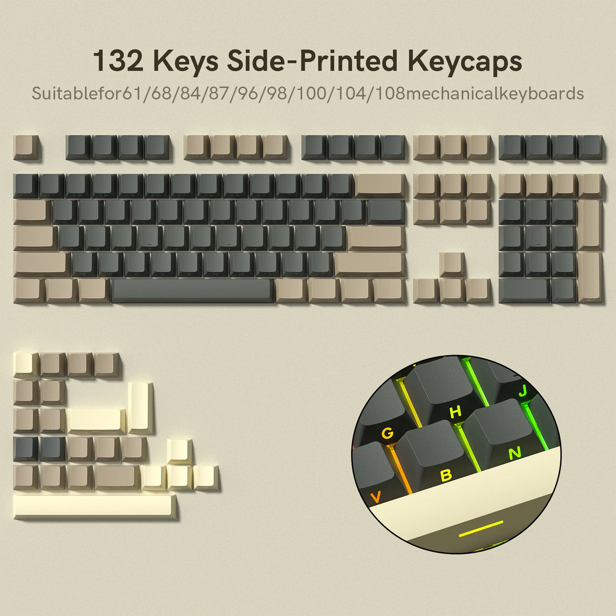 140 Keys White Grey PBT Keycap RGB Shine Through Double Shot Keycaps Cherry Profile for MX Switches  Mechanical Gaming Keyboard