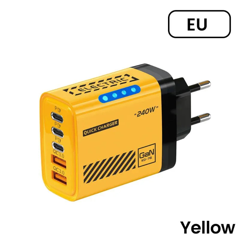 New 240W GaN Phone Fast Charger 5 Ports 3USB 2PD Fast Charging QC 3.0 Wall Charger Adapter For iPhone Samsung Xiaomi US EU