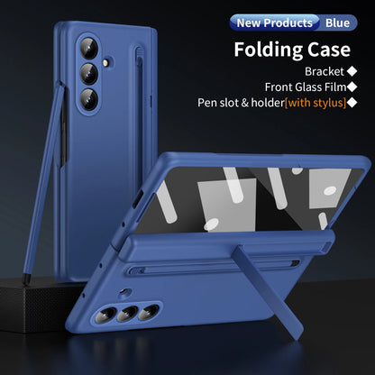Hard Phone Hinge Protection Cover for Samsung Galaxy Z Fold 7 6 5 4 3 with Screen Protector Stand Bracket Pen Holder Slot Cover