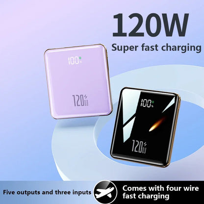 Lenovo Mini 500000mAh Power Bank Large Capacity Super Fast Charging External Battery Built-in 4 Cables for IPhone Samsung Huawei