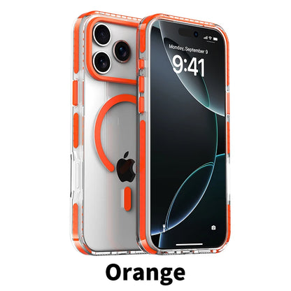 Luxury PE Striped Border Cover For Magsafe Magnetic Wireless Charge Clear Phone Case For iPhone 17 Air 16 E 15 14 13 12 Pro Max