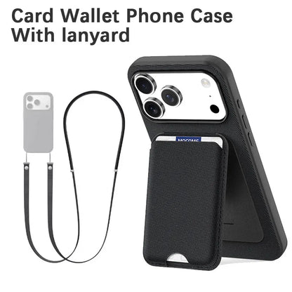 High End Official Magnetic Woven Strap Stand Card Holder Phone Case For Iphone 17 16 15 14 Pro Max Air Crossbody Lanyard Cover