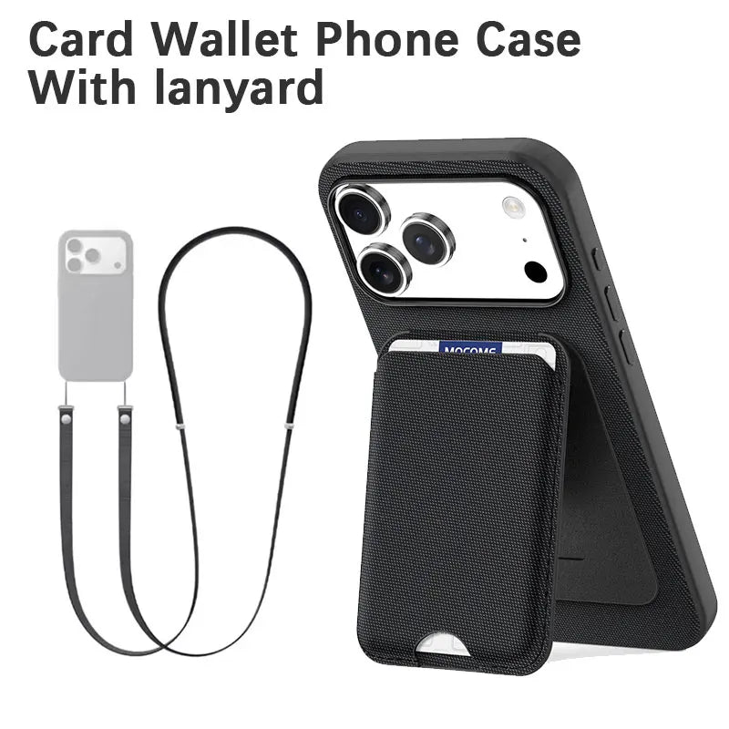 High End Official Magnetic Woven Strap Stand Card Holder Phone Case For Iphone 17 16 15 14 Pro Max Air Crossbody Lanyard Cover
