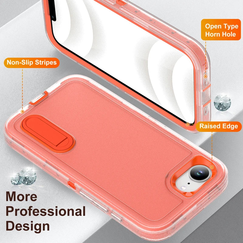For iPhone 17E 16e Case ELVEV Luxury Soft Silicone Anti-fall + Hard PC Bumper Camera Protection Cover with Stand For 16E 17e