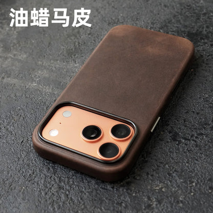 YMW Magnetic Genuine Leather Case for iPhone 18 17 16 Pro Max 15 14 Compatible with MagSafe Nature Cowhide Retro Phone Cover