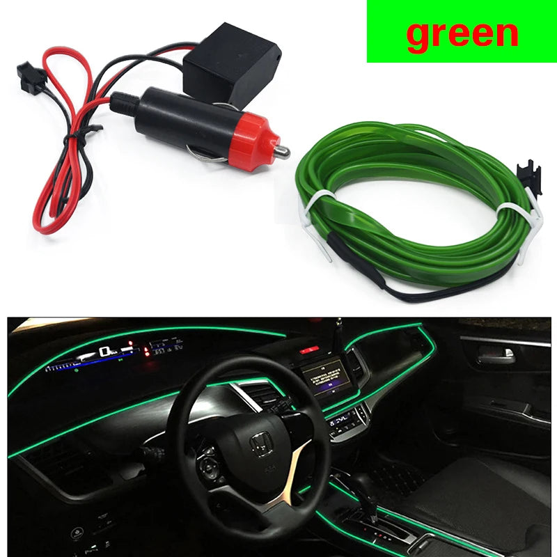 HQ 12V Universal LED Car Ambient Lamp Car Interior Decoration Light Cold Light Strips Waterproof Dashboard Console Lamp1/3/5M