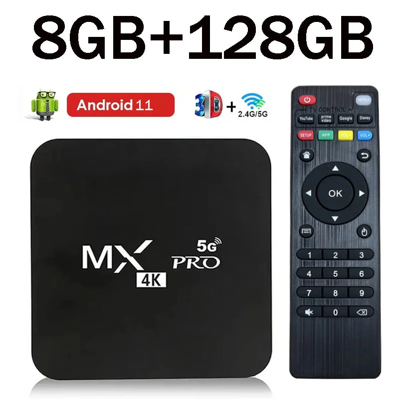 MX-PRO TV Box 8GB 128GB Android 11 Support 4k HD 4G 5G Dual WiFi Quad-Core H.256 3D IPTV