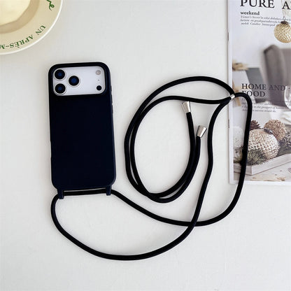 Crossbody Lanyard Cord Liquid Silicone Soft Phone Case for Apple IPhone 17 Air 16 15 14 Plus 13 Pro Max Matte Strap Candy Cover