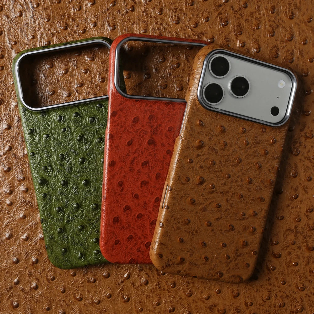 For Magsafe Ostrich Genuine Leather Case For iphone 17 Air 16 15 14 13 Pro Max Back Cover Cases 17Pro 16Pro 15Pro Max Coque Capa