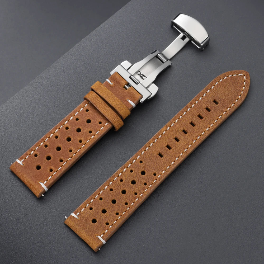 18/19/20/21/22/24mm Vintage Cowhide Watch Strap Brown Black Top-Grain Leather Watch Band Quick Relase Butterfly Buckle Bracelet