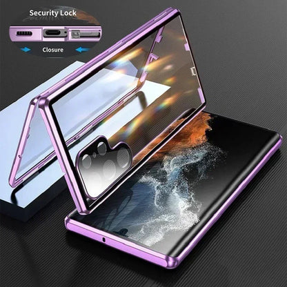 Double Sided Magnetic Glass Case For Samsung Galaxy S26 S25 S23 S24 FE S22 S21 Ultra Plus Camera Protection Full Cover Snap Lock
