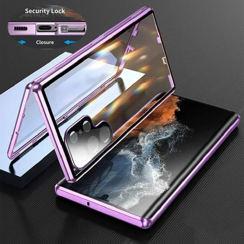 Double Sided Magnetic Glass Case For Samsung Galaxy S26 S25 S23 S24 FE S22 S21 Ultra Plus Camera Protection Full Cover Snap Lock