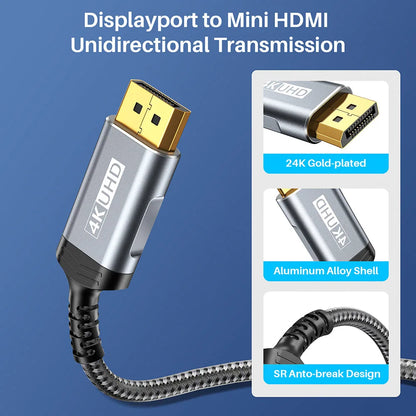 DisplayPort To Mini HDMI Cable 3840*2160 Video UHD 4K@60Hz 2K@120Hz For Desktop Laptop Portable Monitor Projector Mini PC