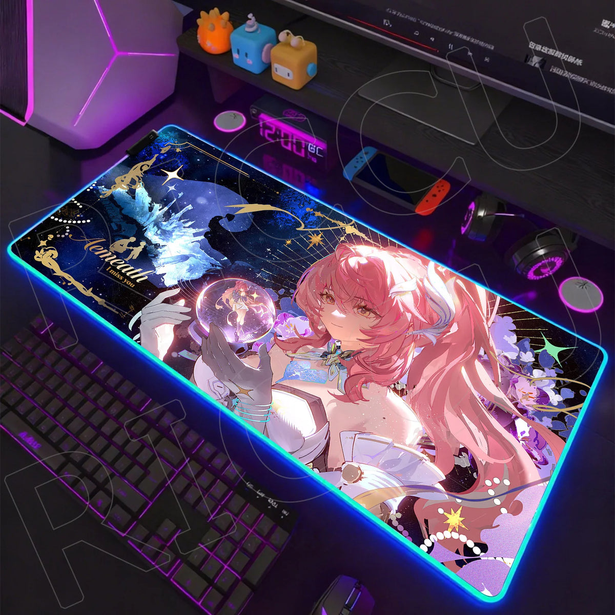 RGB HD XXL Mousepad Game Wuthering Waves Aemeath Mouse Pad Rug Desk Mat Computer Gaming PC Accessories Rubber Keyboard LED Mats