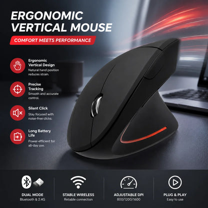 Vertical Wireless Ergonomic Mouse,Dual-Mode Bluetooth/2.4G Rechargeable Silent Optical RGB Gaming Mice For PC Laptop Desktop