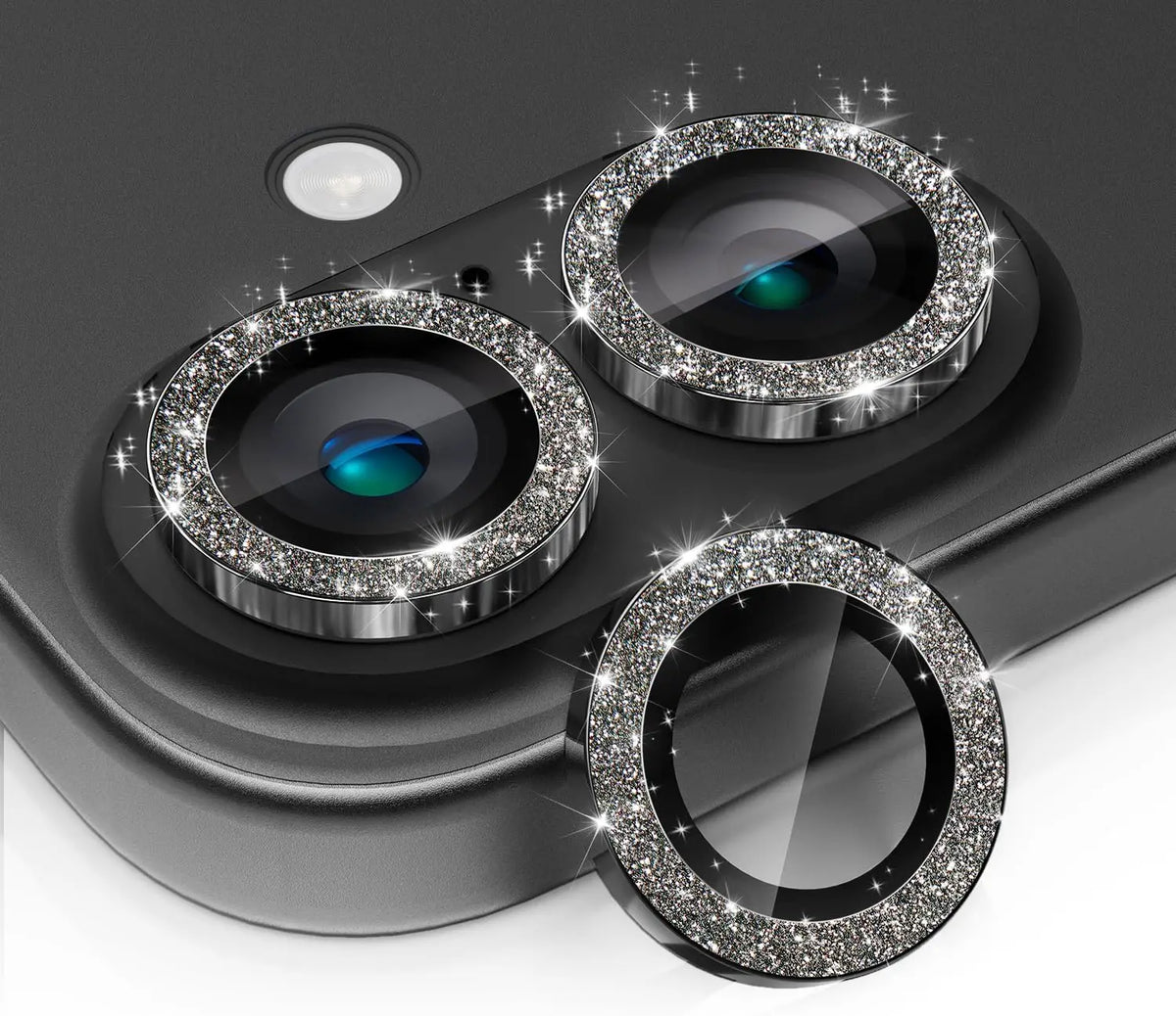 For IPhone 16 17/iPhone 16 Plus Camera Lens Protector Bling, [Glitter Decoration] Ultra-HD Tempered Glass Cover, Metal