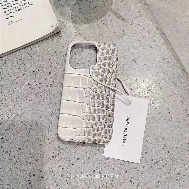 For iPhone 17 Pro Max 16 E 13 14 Plus 11 12 15 Pro Max XR X XS Luxury Crocodile Grain Leather Gradient Hard PC Shockproof Case